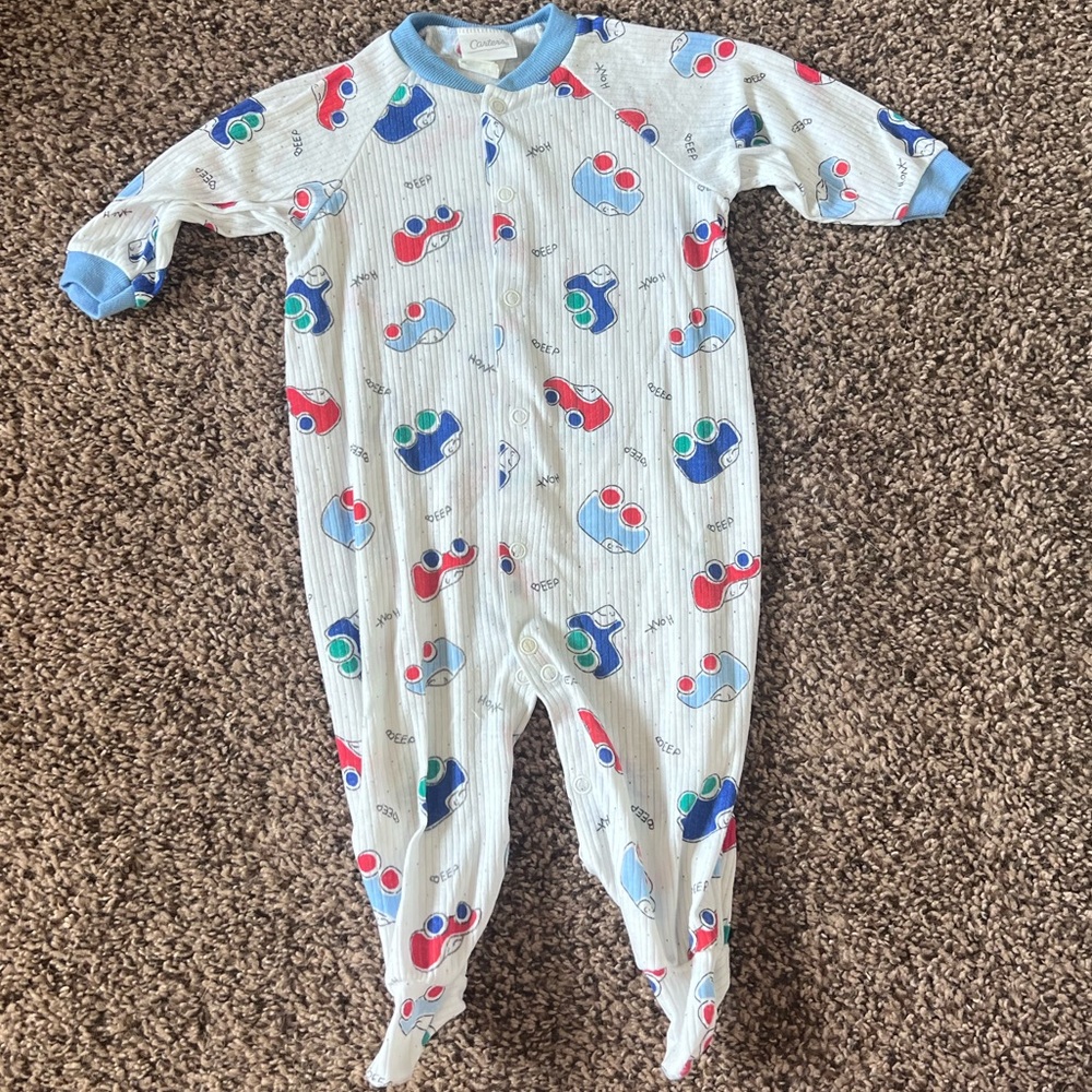 Vintage Carter's Blue and Red Car Print Footie